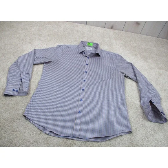 Twillory Shirt Mens Extra Large Tailored 17.5 36 37 Orange Blue Check Button Up - Picture 2 of 12